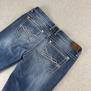 BKE Payton Jeans Womens 31 Cropped Stretch Bootcut Embellished Pockets Dark Wash